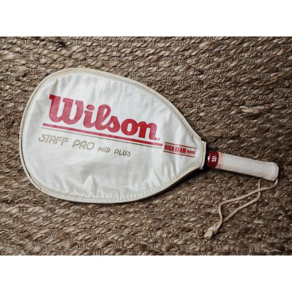 New Vintage Wilson Staff Pro Mid Plus High Beam Series Red White Racket & Case - Picture 1 of 8